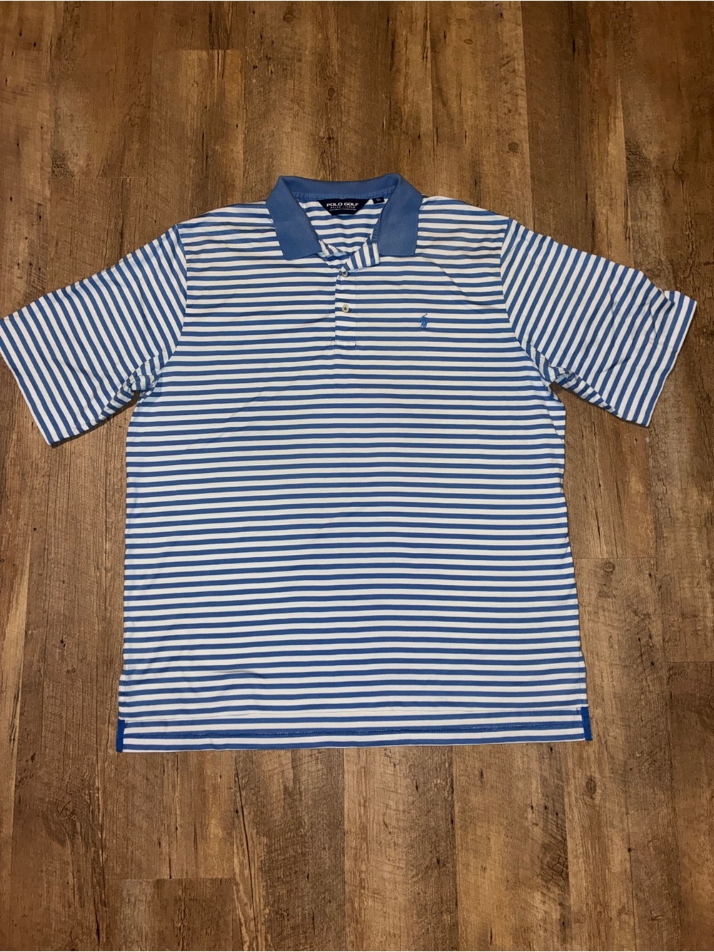 Polo Golf Blue and White Striped Classic Short-Sleeve